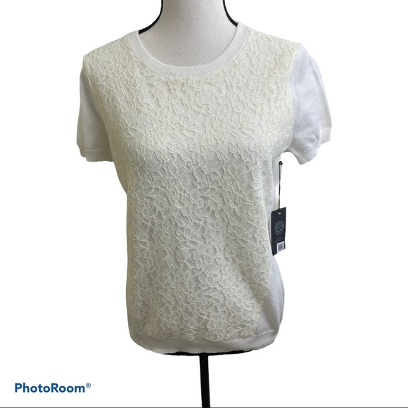 Vince Camuto lace front short sleeve top/blouse New size P medium - Picture 1 of 7